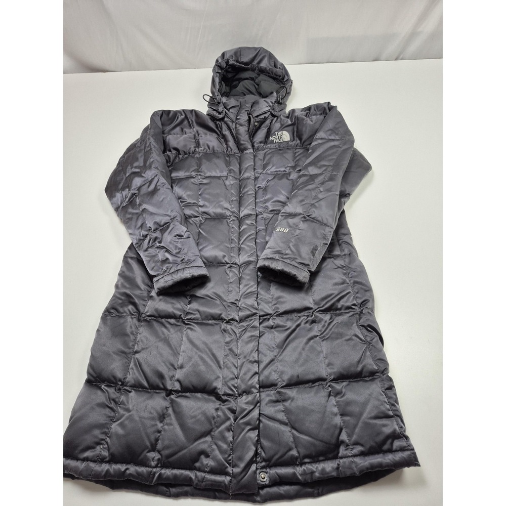 The North Face Coat Womens M Gray 600 Down Long Quilted Puffer Hooded Parka FLAW